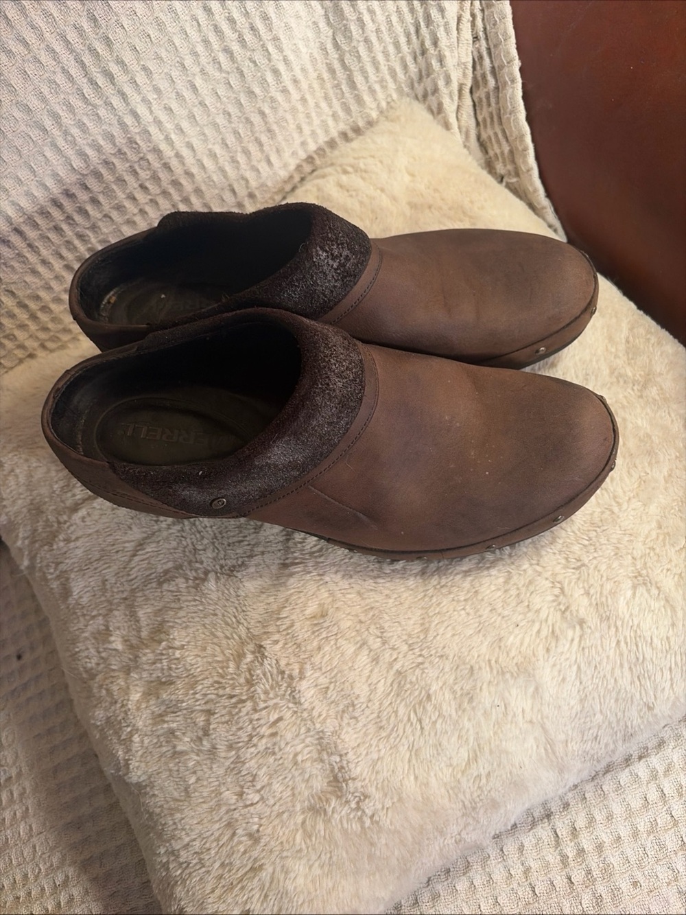 Merrell Brown Leather Slip-On Clog with Padded Collar